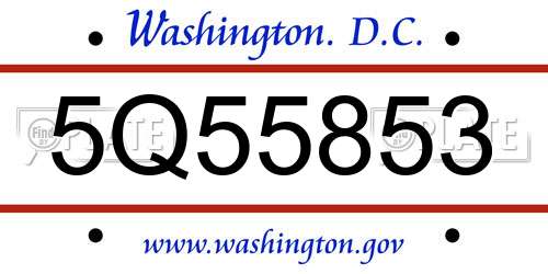 5Q55853 District Of Columbia License Plate
