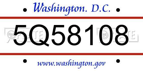 5Q58108 District Of Columbia License Plate
