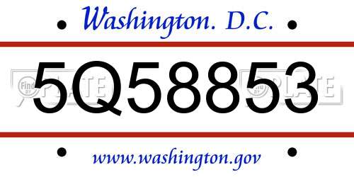 5Q58853 District Of Columbia License Plate