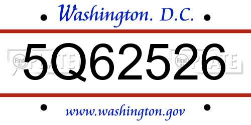 5Q62526 District Of Columbia License Plate