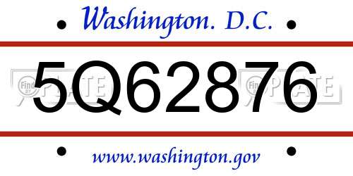5Q62876 District Of Columbia License Plate