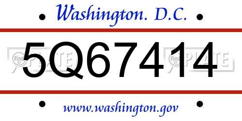 5Q67414 District Of Columbia License Plate