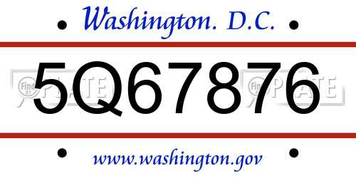 5Q67876 District Of Columbia License Plate