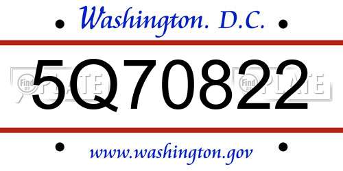 5Q70822 District Of Columbia License Plate