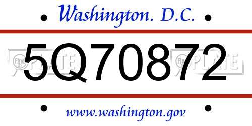 5Q70872 District Of Columbia License Plate