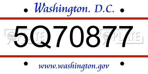 5Q70877 District Of Columbia License Plate