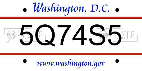 5Q74S5 District Of Columbia License Plate