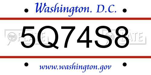 5Q74S8 District Of Columbia License Plate