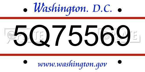 5Q75569 District Of Columbia License Plate