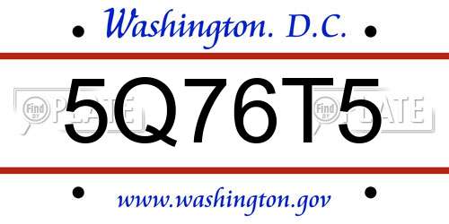 5Q76T5 District Of Columbia License Plate