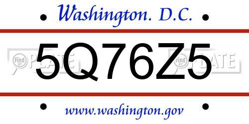 5Q76Z5 District Of Columbia License Plate