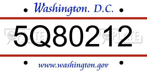 5Q80212 District Of Columbia License Plate