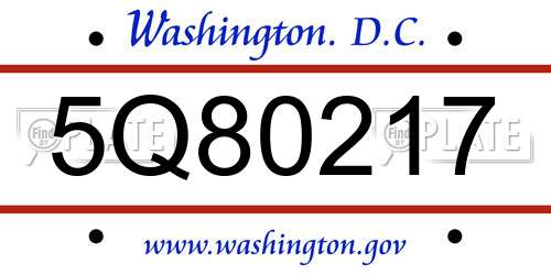 5Q80217 District Of Columbia License Plate