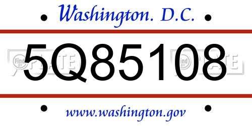 5Q85108 District Of Columbia License Plate