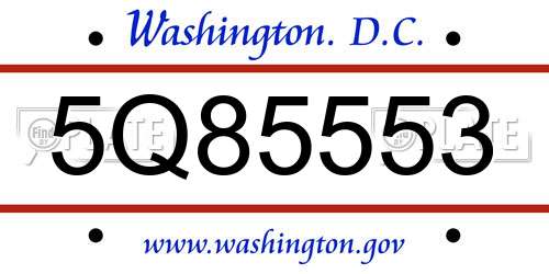 5Q85553 District Of Columbia License Plate