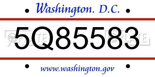 5Q85583 District Of Columbia License Plate