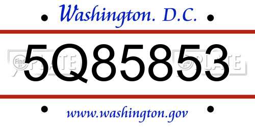 5Q85853 District Of Columbia License Plate