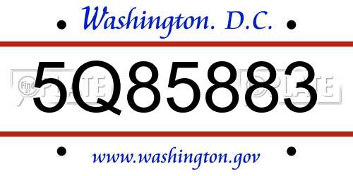 5Q85883 District Of Columbia License Plate