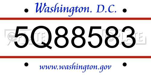 5Q88583 District Of Columbia License Plate