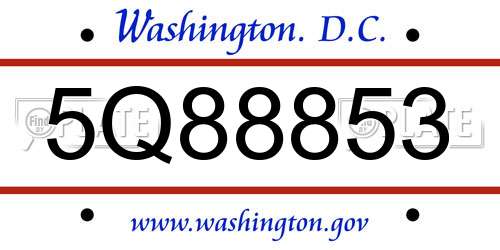 5Q88853 District Of Columbia License Plate