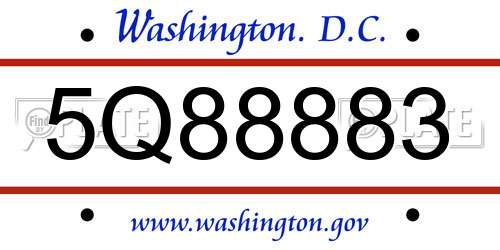 5Q88883 District Of Columbia License Plate