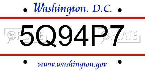 5Q94P7 District Of Columbia License Plate