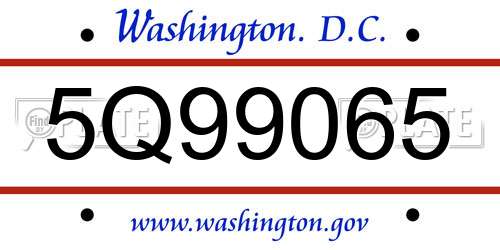5Q99065 District Of Columbia License Plate