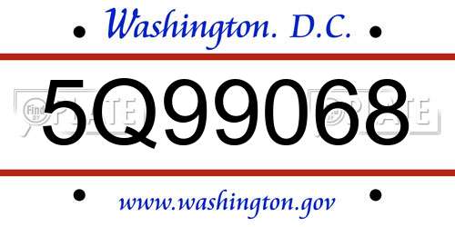 5Q99068 District Of Columbia License Plate
