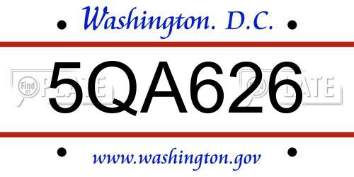 5QA626 District Of Columbia License Plate