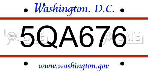 5QA676 District Of Columbia License Plate