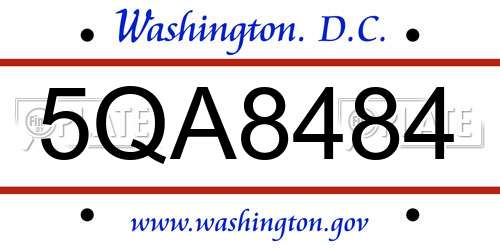5QA8484 District Of Columbia License Plate