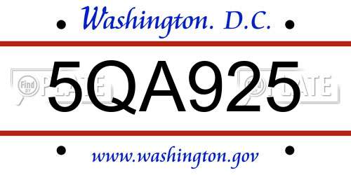 5QA925 District Of Columbia License Plate