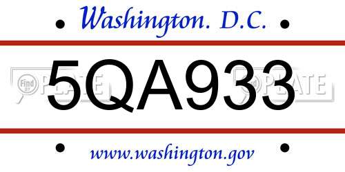 5QA933 District Of Columbia License Plate