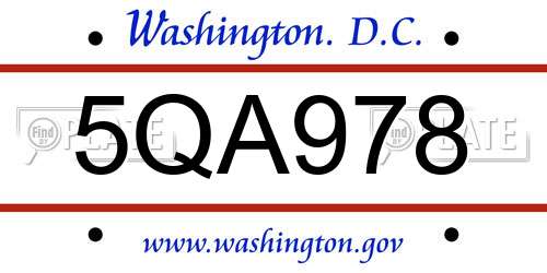 5QA978 District Of Columbia License Plate