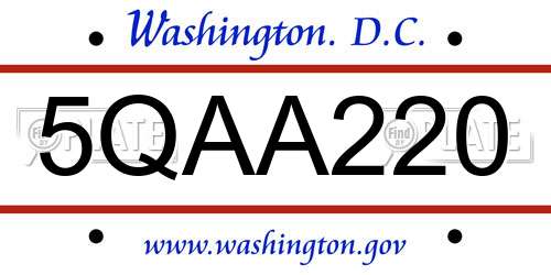 5QAA220 District Of Columbia License Plate