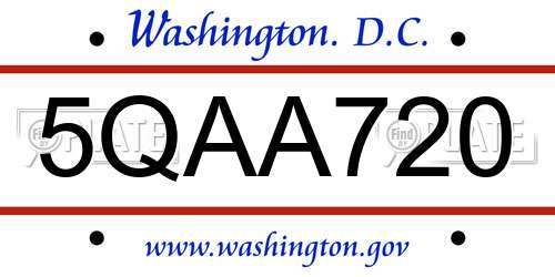 5QAA720 District Of Columbia License Plate