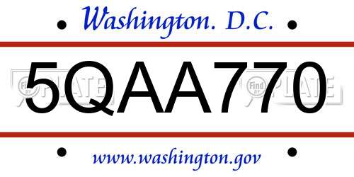 5QAA770 District Of Columbia License Plate