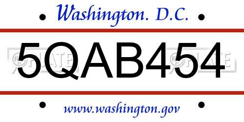 5QAB454 District Of Columbia License Plate