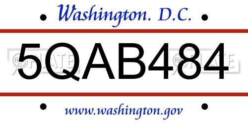 5QAB484 District Of Columbia License Plate