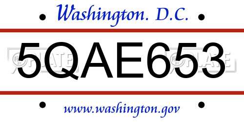 5QAE653 District Of Columbia License Plate