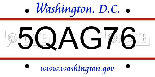 5QAG76 District Of Columbia License Plate