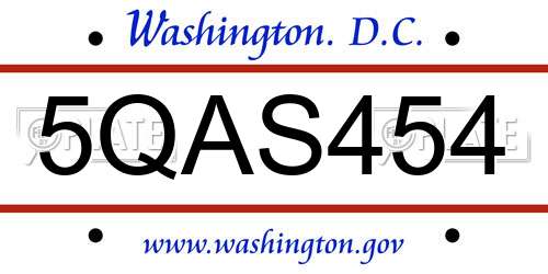 5QAS454 District Of Columbia License Plate