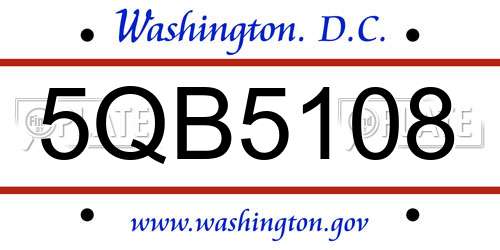 5QB5108 District Of Columbia License Plate