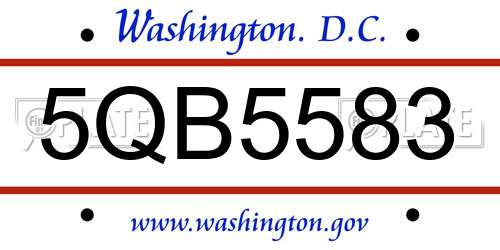 5QB5583 District Of Columbia License Plate
