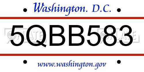 5QBB583 District Of Columbia License Plate