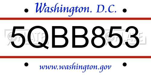 5QBB853 District Of Columbia License Plate