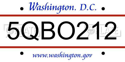 5QBO212 District Of Columbia License Plate