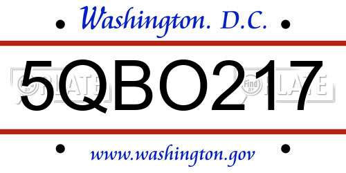 5QBO217 District Of Columbia License Plate