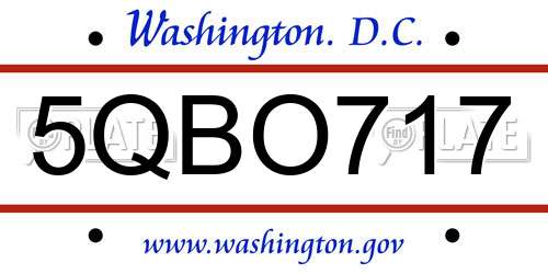 5QBO717 District Of Columbia License Plate