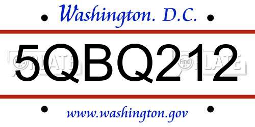 5QBQ212 District Of Columbia License Plate
